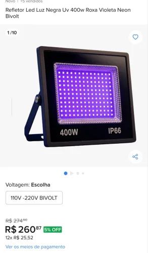 Refletor Led Luz Negra Uv 400w Roxa Violeta Neon Bivolt