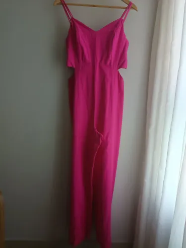 Macacão em linho rosa pink M veste 40 peça Nova sem uso