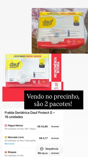 Fralda Adulta Dauf Protect G, com 16 unidades.