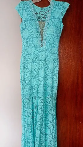 Vestido Sereia com fenda, Azul Tiffany
