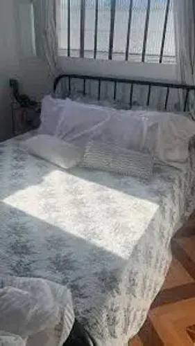Cama de Casal Tubular Yescasa Julia Preta Moderna Aço Inox com colchão