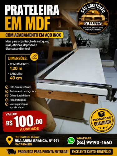 Prateleira em MDF com acabamento aço inox