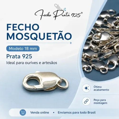 Fecho Mosquetão 18mm Prata 925 - VENDA ATACADO - WWW.FECHOPRATA925.COM.BR