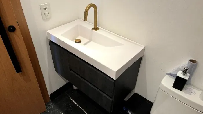 Gabinete Banheiro com Cuba + Torneira e Ralo 80cm Multimóveis CR10074 Carbono
