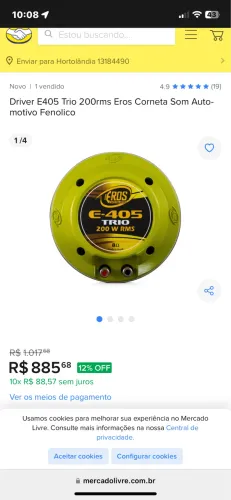 Driver E405 Trio 200rms Eros Corneta Som Automotivo Fenolico