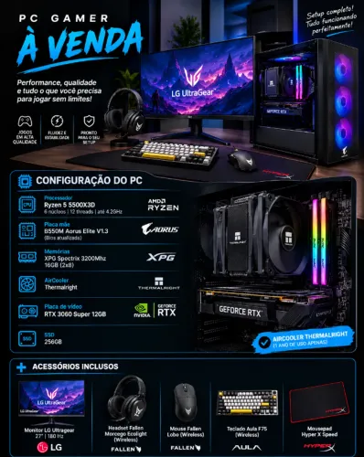 PC Gamer Ryzen 5 5500X3D + RTX 3060 Super 12 GB