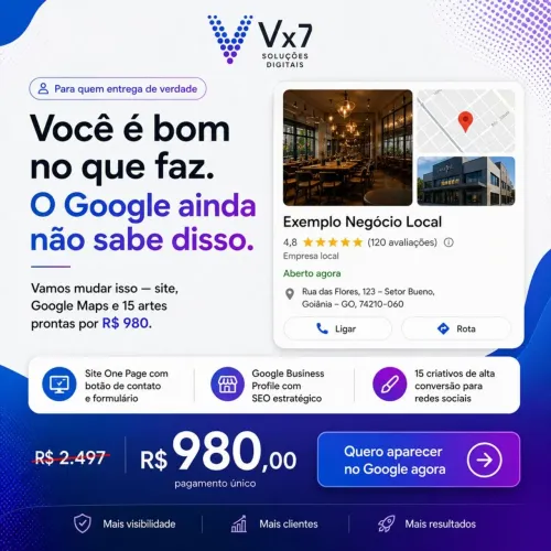 Pacote Digital Completo: Site + Google Maps + 15 Criativos | R$ 980