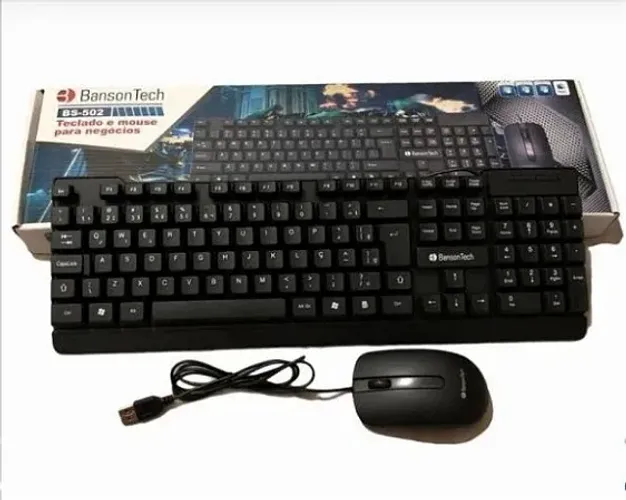 Kit Teclado e Mouse Com Fio BansonTech BS-502 USB ABNT2 Ç Silencioso Escritório Home Offic