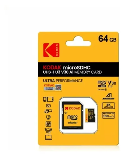 Cartão de Memória MicroSDXC Kodak 64GB UHS-1 U3 V30 A1