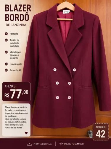 Blazer bordo de lanzinha e forrado, número 40, sem uso.