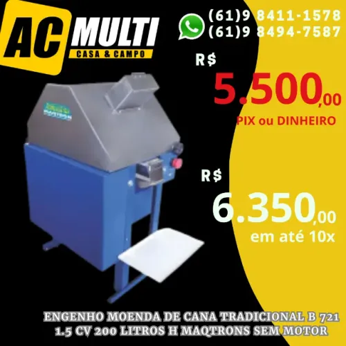 ENGENHO Moenda de cana Tradicional B 721 1.5 cv 200 litros h maqtrons sem motor