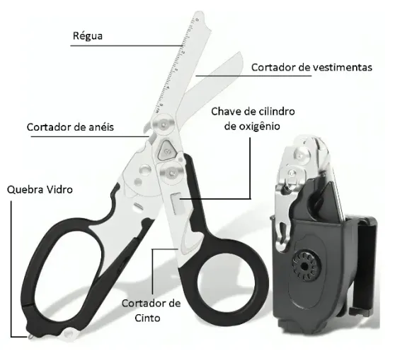 Tesoura Trauma Aph Resgate Tática Dobrável 6 Em 1 + Coldre