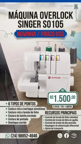 MÁQUINA DE COSTURA OVERLOCK SO105. NOVINHA