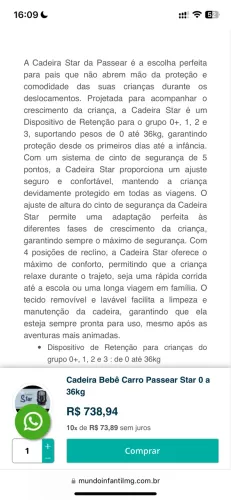 Cadeirinha para carro (0 a 36kg)