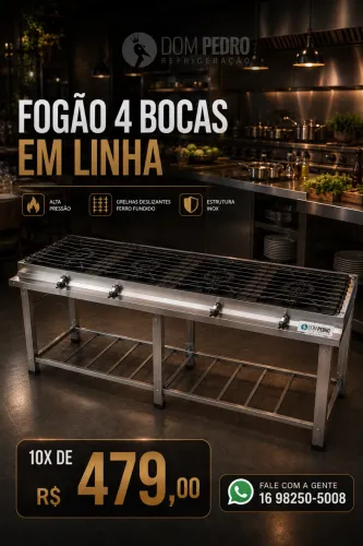 10X Fogão Industrial Deslizante Inox 4 Bocas Linha 