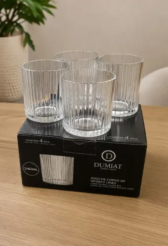 Kit jogo 4 copos whisky lines 340ml