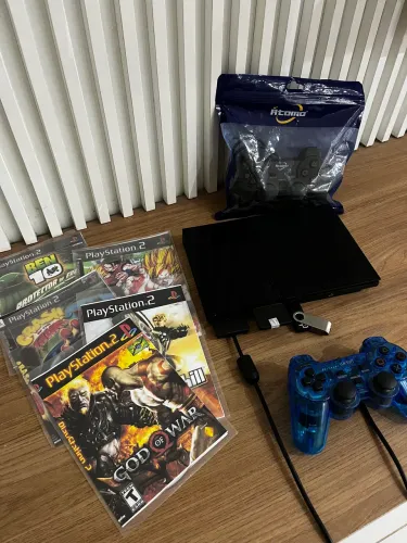 PS2 Slim Completo com 2 Controles (1 Novo) + Vários Jogos