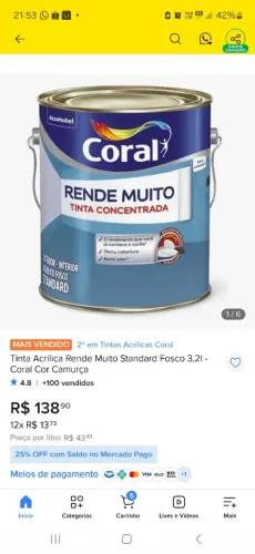 Tinta Coral rende mais- CAMURÇA 