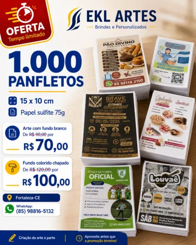 1.000 Panfletos Coloridos 15x10 cm a partir de R$ 70