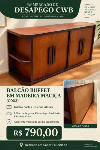 BALCÃO BUFFET EM MADEIRA MACIÇA (C003)