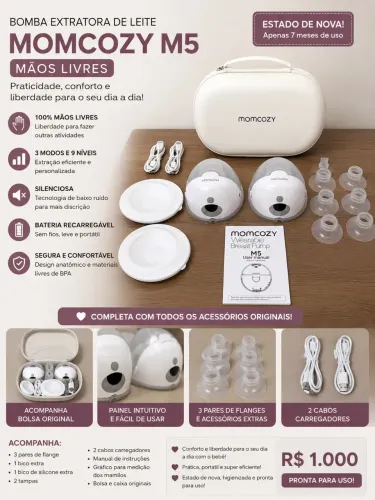 Bomba Extratora de Leite Mãos Livres Momcozy M5 - Como Nova