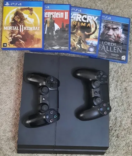 Playstation 4 fat 500 Gb com 2 controles e 4 jogos
