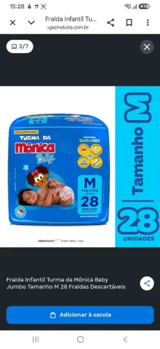 Fralda Turma da Mônica Baby tamanho M com 28 unidades cada pacote