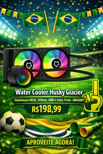 Water Cooler Husky Glacier, Iluminação ARGB, 240mm, AMD e Intel, Preto - HWT600PT
