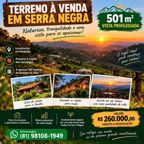? TERRENO À VENDA EM SERRA NEGRA - UMA VISTA PARA SE APAIXONAR! ?