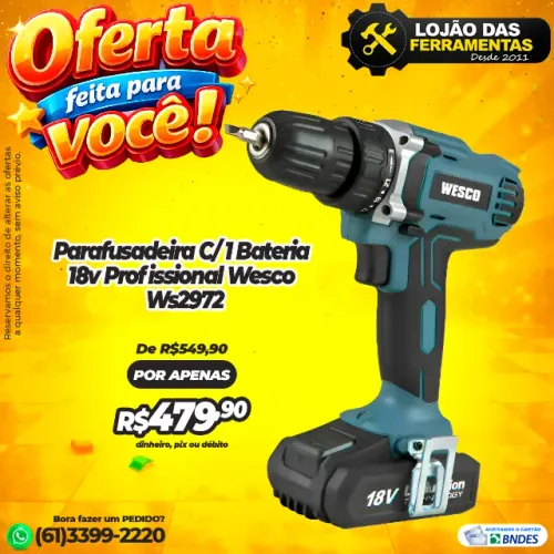 Parafusadeira Com 1 Bateria 18v Profissional Wesco Ws2972
