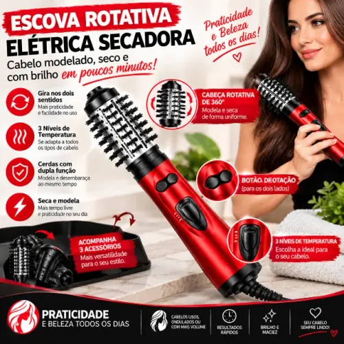 Escova Secadora Elétrica 3 em 1 - Seca, Alisa e Modela os Cabelos com Praticidade e Brilho