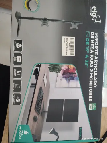 Suporte ELG ERGONÔMICO NR17 ARTICULADO DE MESA 2 MONITORES DE 15 A 32
