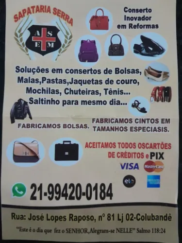 Consertos, reparos e confecção de bolsas,sapatos etc...