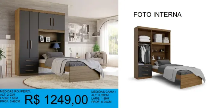 Guarda roupa de solteiro com cama embutida - entrega gratis