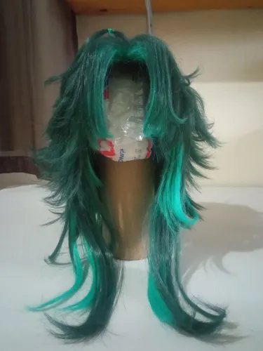 Peruca de Cosplay | Xiao Genshin Impact | Sintética | Pouco uso + Tocas