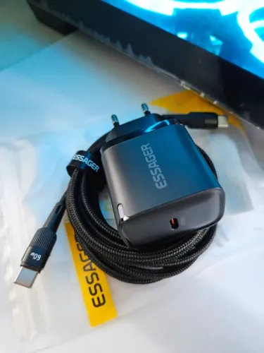 Carregador Essager Tipo C 30W com Cabo Tipo C 60W 1 Metro Turbo Original Produto Novo