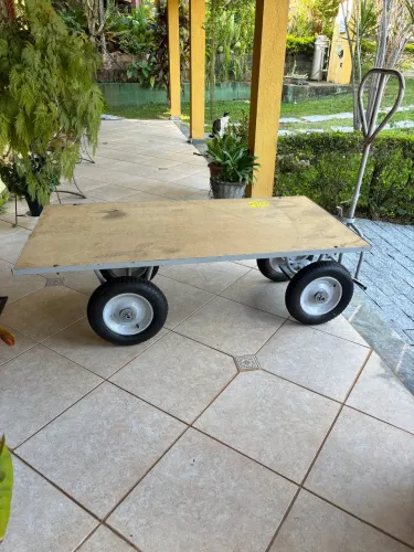 Carro Plataforma Com Tampo Em Madeira 450kg 