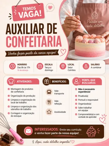 VAGA AUXILIAR DE CONFEITARIA 