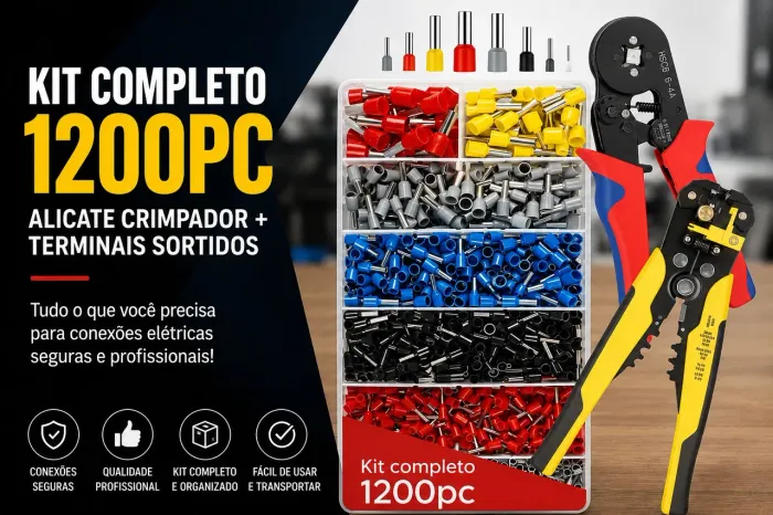 Kit Alicate Crimpar Descascador 1200 Terminais llhós Tubular