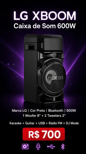 ?Caixa de Som LG XBOOM 600W - Bluetooth, Woofer 8" e Função Karaokê ?Preço: ?R$ 700