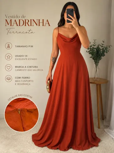 Vestido madrinha terracota longo M