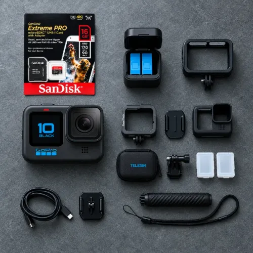 Câmera Gopro hero 10 black + 2 baterias extras + Acessorios + Cartão SD 16gb