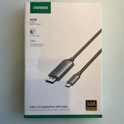 ugreen usb-c para displayport 2.1 1m 16k@30hz 10k@60hz 8k@120hz 4k@1440hz