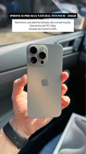 iPhone 15 Pro Max 256GB Natural Titanium, Seminovo 85%, Garantia