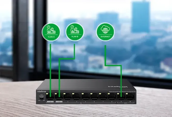  Switch 8 Portas Poe Intelbras S1010F-Pão ideal para projetos de CFTV IP Novo na caixa 