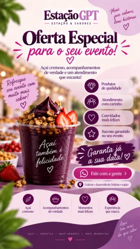 Estação de Açaí e Sorvete para Festas e Eventos - *