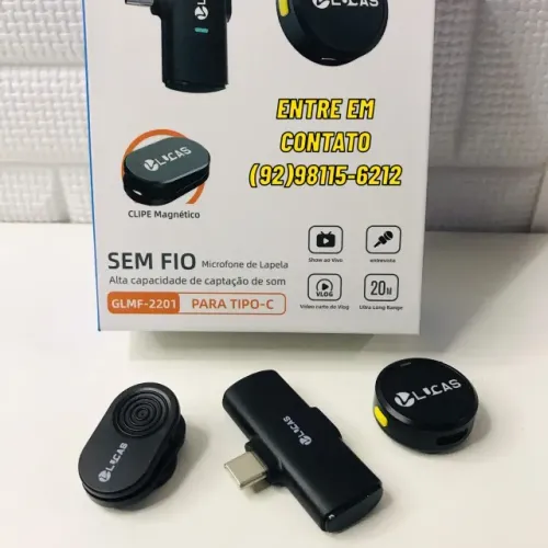 Microfone de Lapela Sem Fio Tipo C - LUCAS -Entrega Grátis