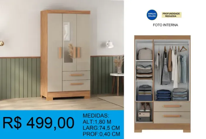 Roupeiro solteiro - compre hoje e receba em ate 72 horas 