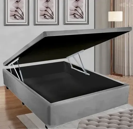 Cama Base Box Baú Viúva Corino Cinza