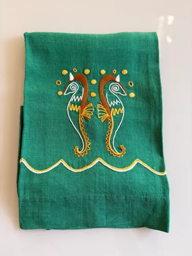 Toalha Antiga Bordada à Mão - Aves - 55 × 70 cm